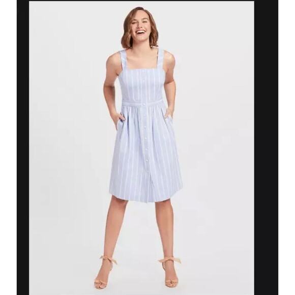 Draper James white chambray denim look striped square neck sleeveless dress new - Picture 1 of 10